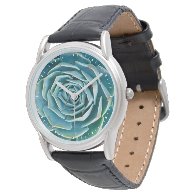 Echeveria-Rosette, Geheimgarten von Marrakesch Armbanduhr (Schrägansicht)