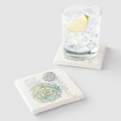 Echeveria saftiger Illustrations-Stein-Untersetzer Steinuntersetzer (Seitenansicht)