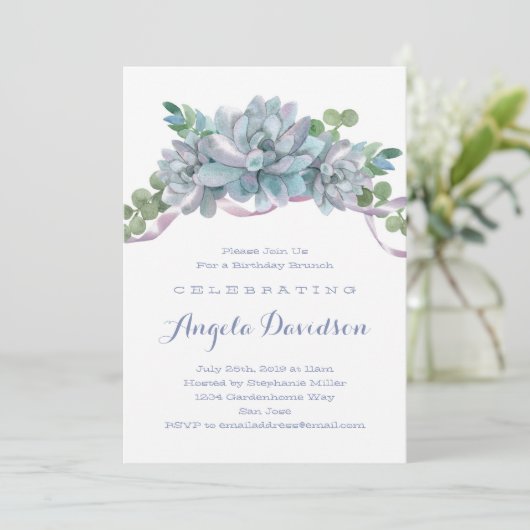 Echeveria Succulent Birthday Brunch Party Einladung (Stehend Vorderseite)