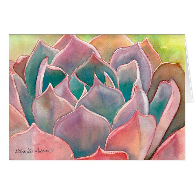 Echeveria Watercolor Karte durch Debra-Lee Baldwin (Vorderseite (Horizontal))