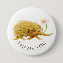 Echidna watercolor animal thank you button/badge