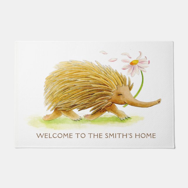 Echidna whimby Animal Water Color Art Brauch Fußmatte (Vorderseite)