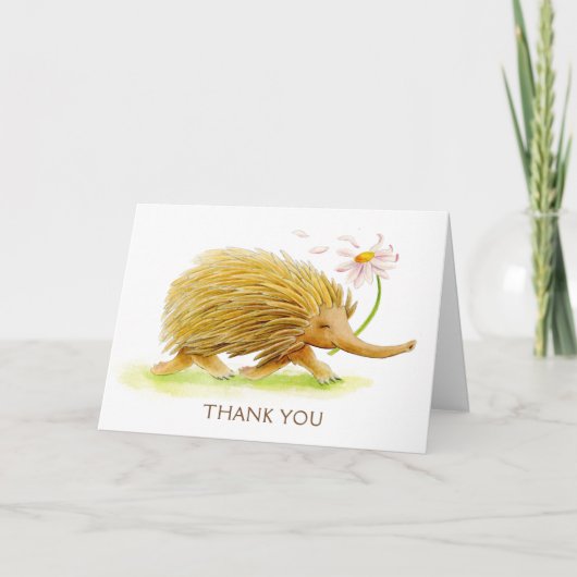 Echidna whimsy animal watercolor art card dankeskarte (Vorderseite)