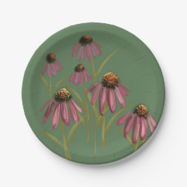 Echinacea Blume Plate - Rosa und grünes Party Pappteller