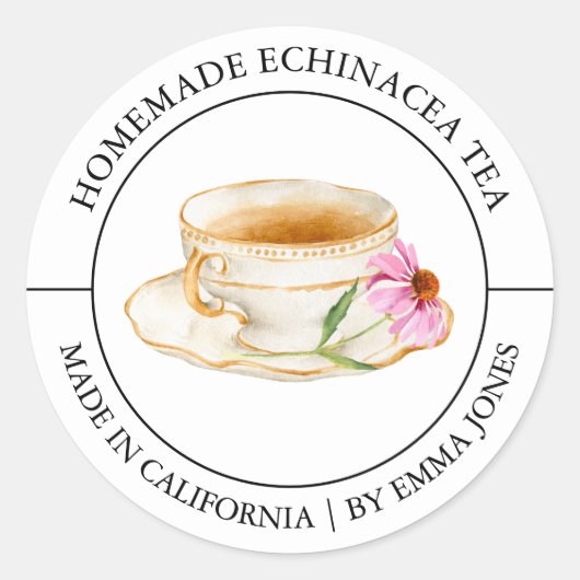 Echinacea Tea Modern Label Runder Aufkleber (Vorderseite)