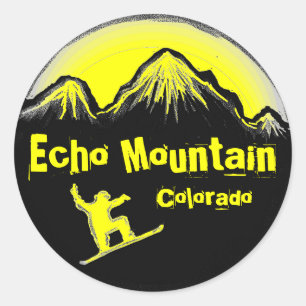 Echo Mountain Colorado Gelbe Snowboardaufkleber Runder Aufkleber