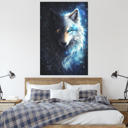 Echo of Duality – Cosmic Twin Wolf | Dark & Light Leinwanddruck (Insitu (Schlafzimmer))