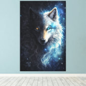 Echo of Duality – Cosmic Twin Wolf | Dark & Light Leinwanddruck (Insitu (Holzboden))