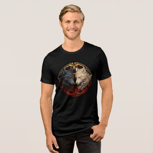 Echo of Duality – Twin Wolves | Dark & Light Fanta Tri-Blend Shirt (Vorderseite voll)