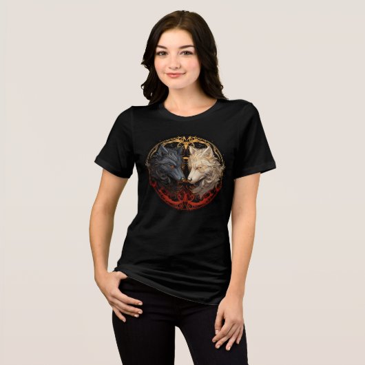 Echo of Duality – Twin Wolves | Dark & Light Fanta Tri-Blend Shirt (Vorderseite voll)