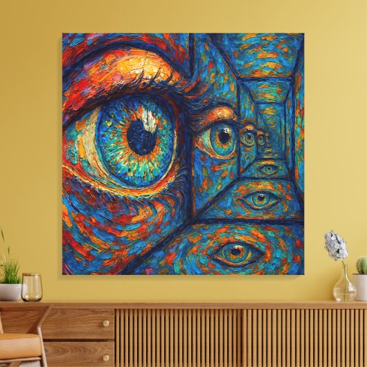 "Echoes in the Iris" - Ein surreales Portrait Leinwanddruck (Insitu (Wohnzimmer))