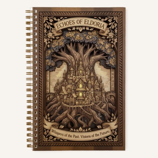 Echoes of Eldoria Ancient Tree City Wood Carved Notizblock (Vorderseite)