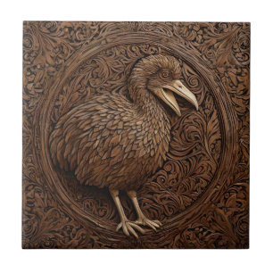 "Echoes of Extinction: Dodo Wood Art" Fliese