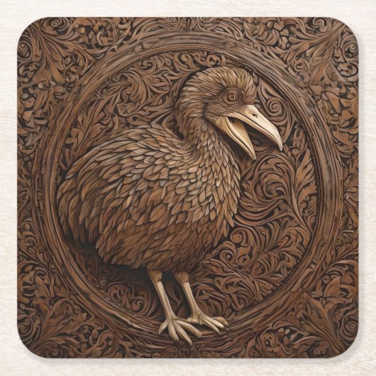"Echoes of Extinction: Dodo Wood Art" Rechteckiger Pappuntersetzer (Vorderseite)