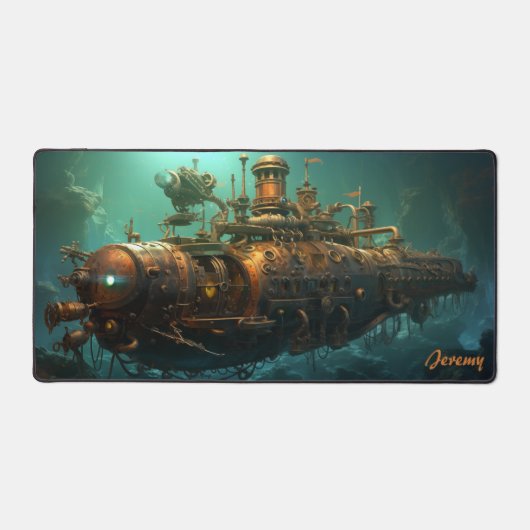 Echoes of the Deep: Steampunk Submarine Fantasy Schreibtischunterlage (Vorderseite)