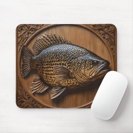 Echoes of the River: Murray Cod Wood Print, Mousepad (Mit Mouse)