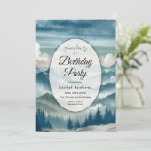 Echoes Through the Misty Pines Birthday Party Einladung (Stehend Vorderseite)