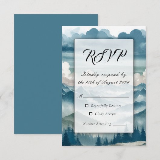 Echoes Through the Misty Pines RSVP Karte (Vorne/Hinten)