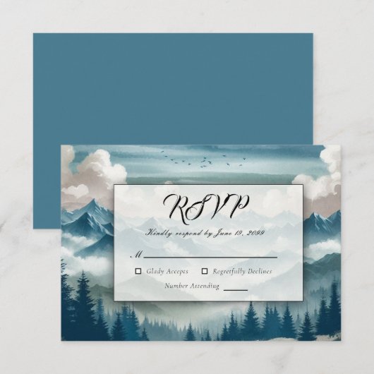 Echoes Through the Misty Pines RSVP Karte (Vorne/Hinten)