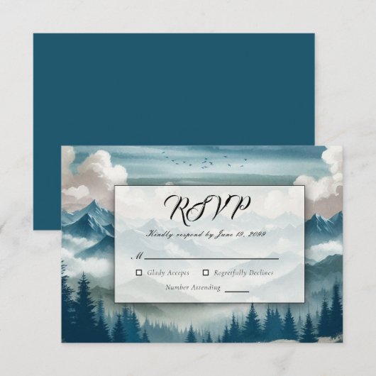 Echoes Through the Misty Pines RSVP Karte (Vorne/Hinten)