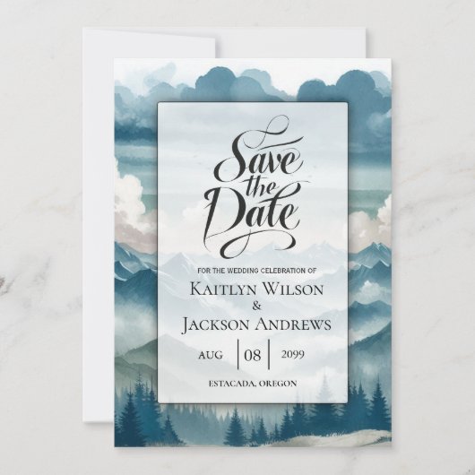 Echoes Through the Misty Pines Wedding Save The Date (Vorderseite)
