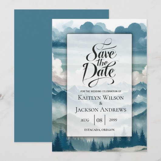 Echoes Through the Misty Pines Wedding Save The Date (Vorne/Hinten)