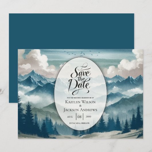 Echoes Through the Misty Pines Wedding Save The Date (Vorne/Hinten)