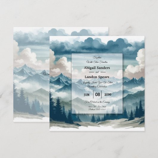 Echos durch die nebligen Kiefern Hochzeit Einladung (Vorne/Hinten)