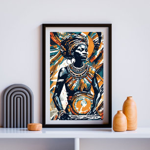 Echos of Her Fire - Afrozentrische Frau mit Tromme Poster