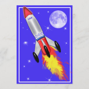 Echt Coole Rakete im Weltraum Einladung