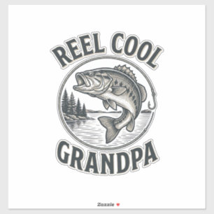 Echt cooler Opa Vintage-Angeln Bass-Shirt-Design Aufkleber