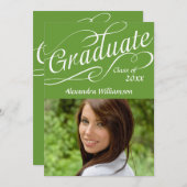 Echt grüner W/Wirbler Script Celebrate Abschluss Einladung (Vorne/Hinten)