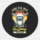 Echte alte Männer Skifahren Funny Ski Lovers Retro Runder Aufkleber (Vorderseite)