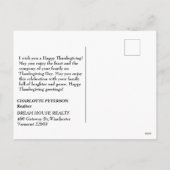 Echte Anwesen Agent glücklich Thanksgiving Feiertagspostkarte (Rückseite)