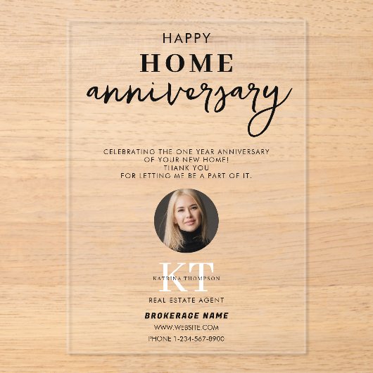 Echte Anwesen Agent Glückliche Zuhause Anniversary Acryleinladungen (Vorderseite)