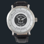 Echte Anwesen-Firma hinzufügen Sie Ihr Logo benutz Armbanduhr<br><div class="desc">Diese schicke, kundenspezifische Uhr ist personalisiert mit dem Logo Ihres Immobilienunternehmens in der Mitte. Fügen Sie Ihrem Anwesen Firmennamen und Agent zu diesem modernen Design für ein stilvolles, individuelles Armbanduhr-Geschenk hinzu.</div>