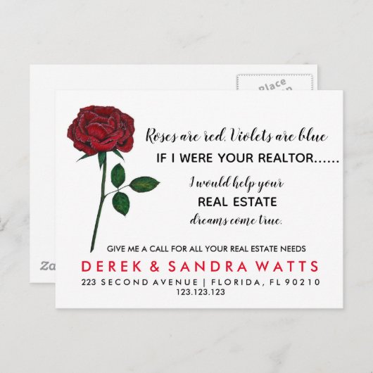 echte Anwesen Happy Valentine's Day Rose sind rot Ankündigungspostkarte (Vorne/Hinten)