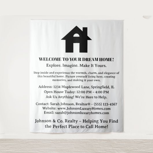 Echte Anwesen Open House-Veranstaltung Willkommen Wandteppich (Vorderseite)