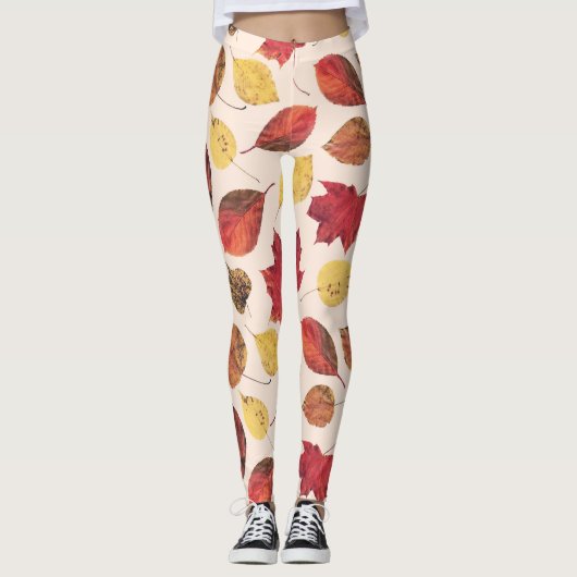 Echte Blätter Foto, einzigartiges nahtloses Muster Leggings (Vorderseite)