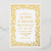 Echte Foil Minimal Leaf Gold Foliage Hochzeit Folieneinladung (Vorderseite)
