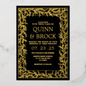 Echte Foil Minimal Leaf Gold Foliage Hochzeit Folieneinladung (Vorderseite)