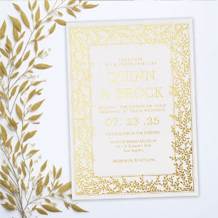Echte Foil Minimal Leaf Gold Foliage Hochzeit Folieneinladung