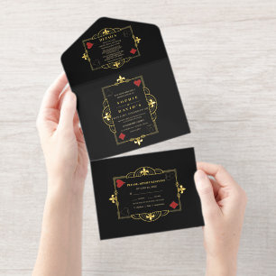Echte Folie Casino Poker Vegas Art Deco Hochzeit All-in-One-Einladung