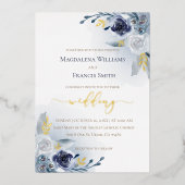 echte Folie Details blaue Aquarellfarben Rose Hoch Folieneinladung (Vorderseite)