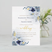 echte Folie Details blaue Aquarellfarben Rose Hoch Folieneinladung (Stehend vorne)