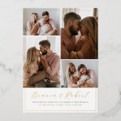 Echte Folie | Elegante handgeschriebene 5 Fotos Ho Folieneinladung (Vorderseite)