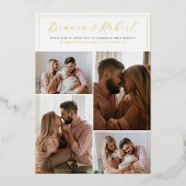 Echte Folie | Elegantes Script 5 Foto Collage Wedd Folieneinladung (Vorderseite)