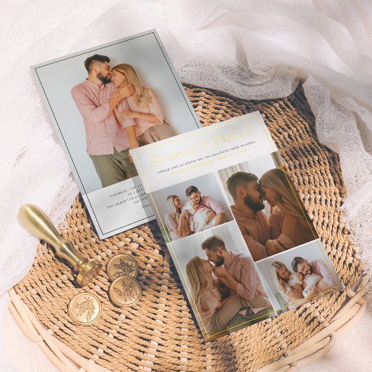 Echte Folie | Elegantes Script 5 Foto Collage Wedd Folieneinladung