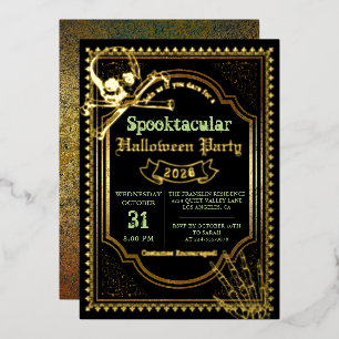 Echte Folie Gothic Schwarz Gold Totenkopf Hallowee Folieneinladung