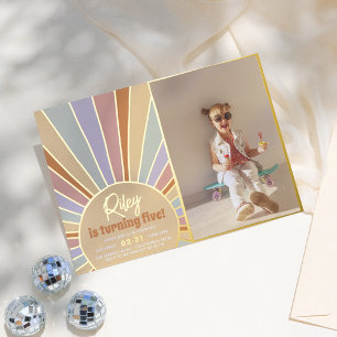 Echte Folie Groovy Sonne Boho Daisy Foto Geburtsta Folieneinladung